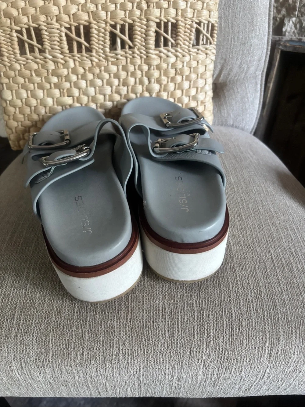 J Slides Light Gray Double-Buckle Platform Sandals with White Sole - Picture 8 of 8